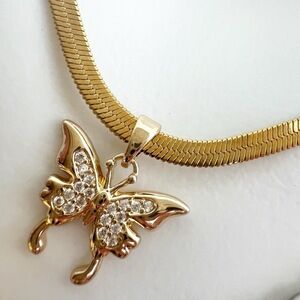 18K Gold plated moth Butterfly Necklace Stainless Steel womens jewelry Gift
